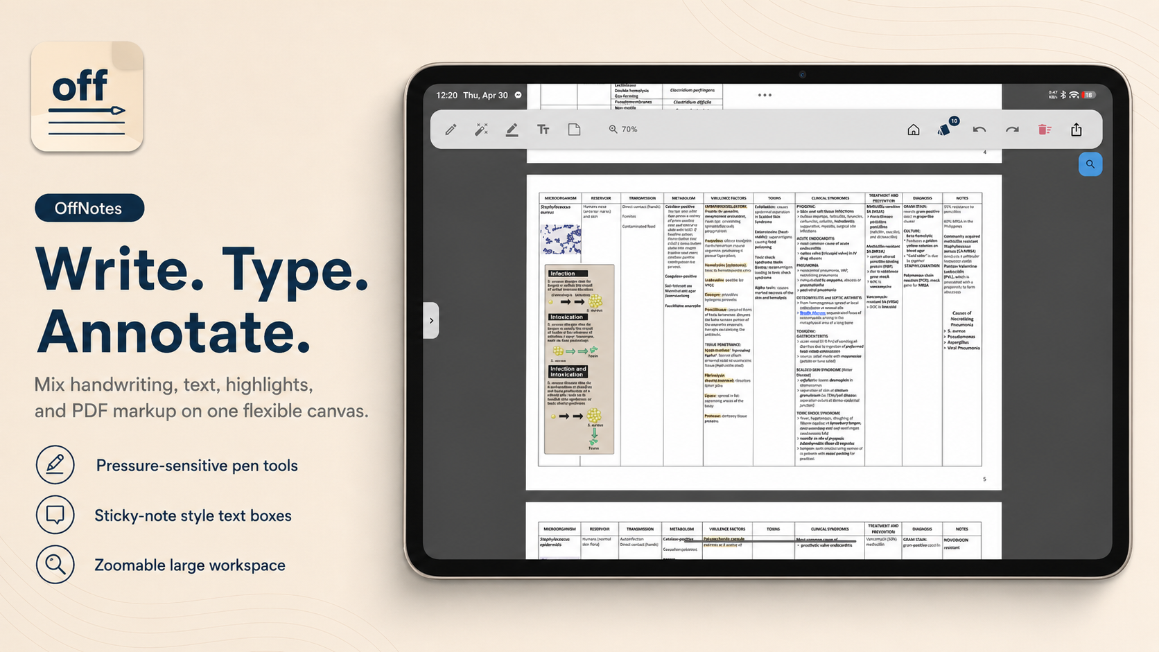 OffNotes PDF annotation editor with toolbar
